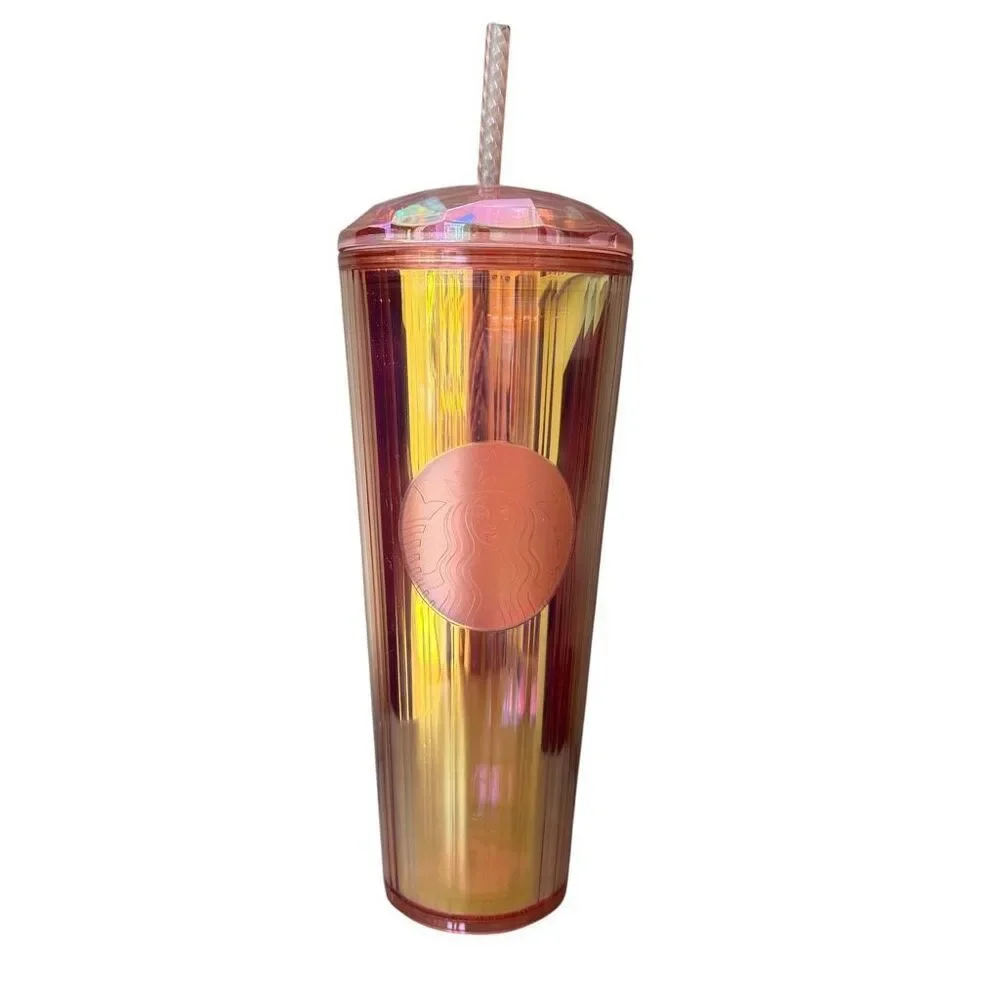 Starbucks 2020 Iridescent Rose Gold 24oz cold cup tumbler with a dome lid